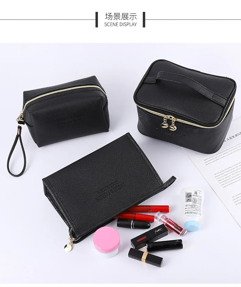 Set of 3 PU Leather Waterproof Makeup Organizer