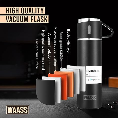 3-in-1 Vacuum Insulated Thermal Flask Set with Matching Cup Set