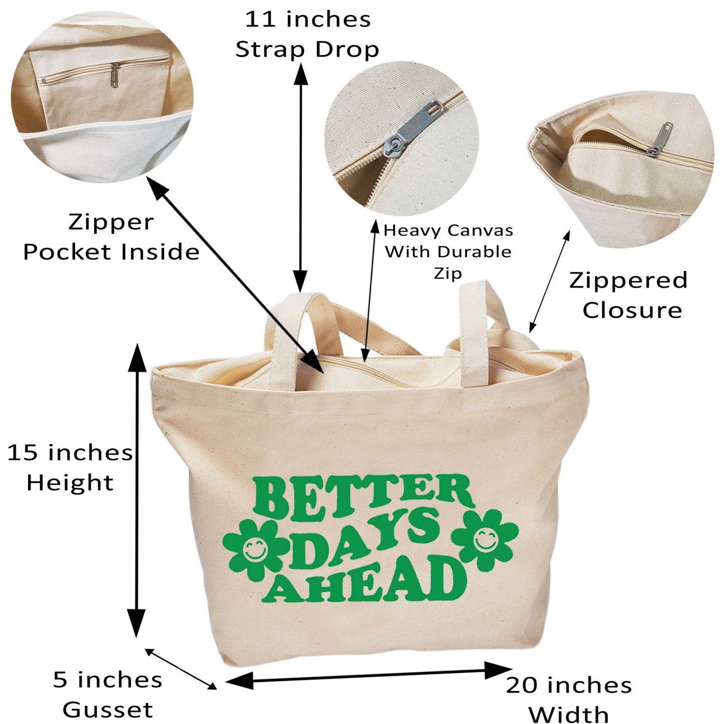 BETTER DAYS AHEAD Printed Canvas Zipper Bags for Girls/Women