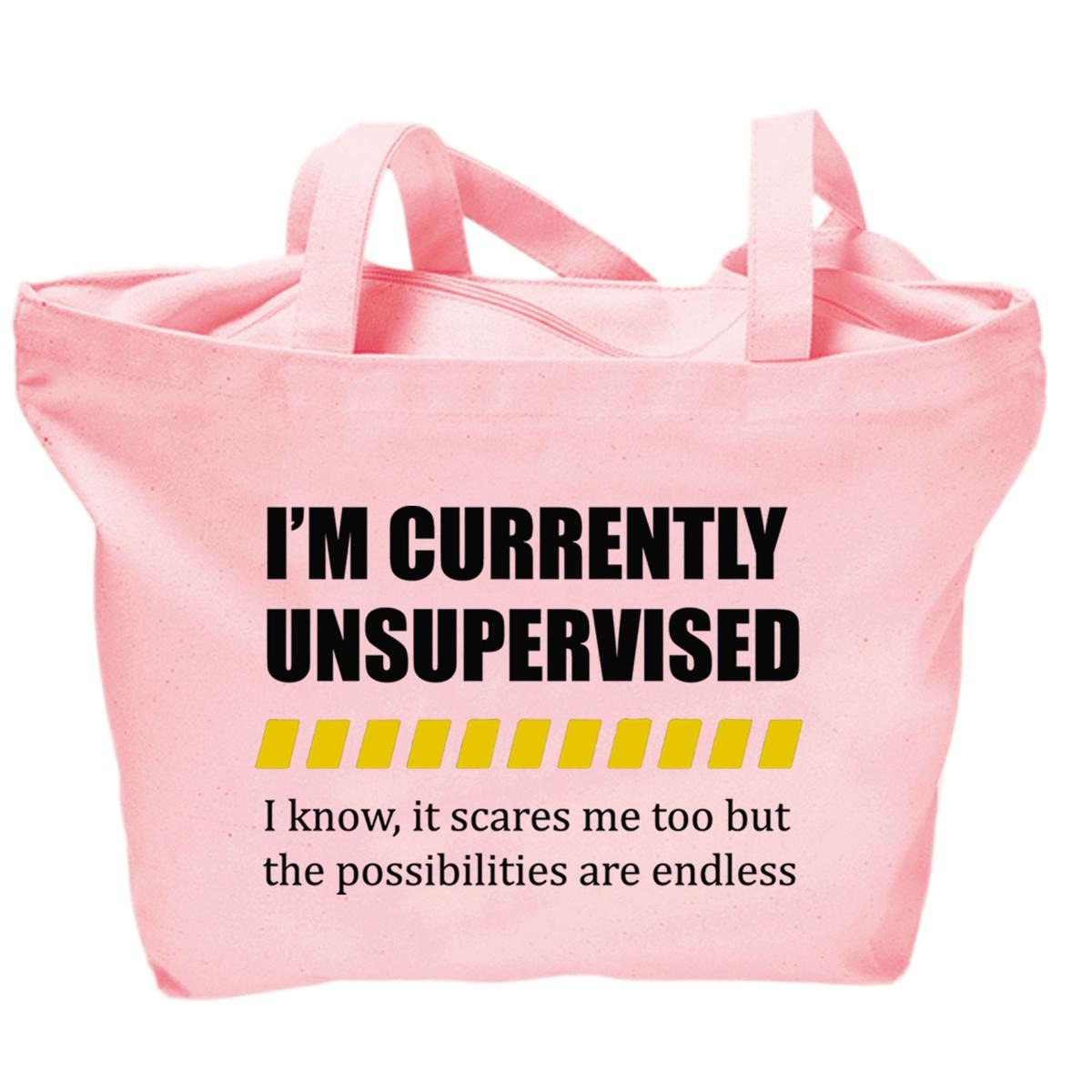 IM CURRENTLY UNSUPERVISED Printed Canvas Zipper Bags for Girls/Women